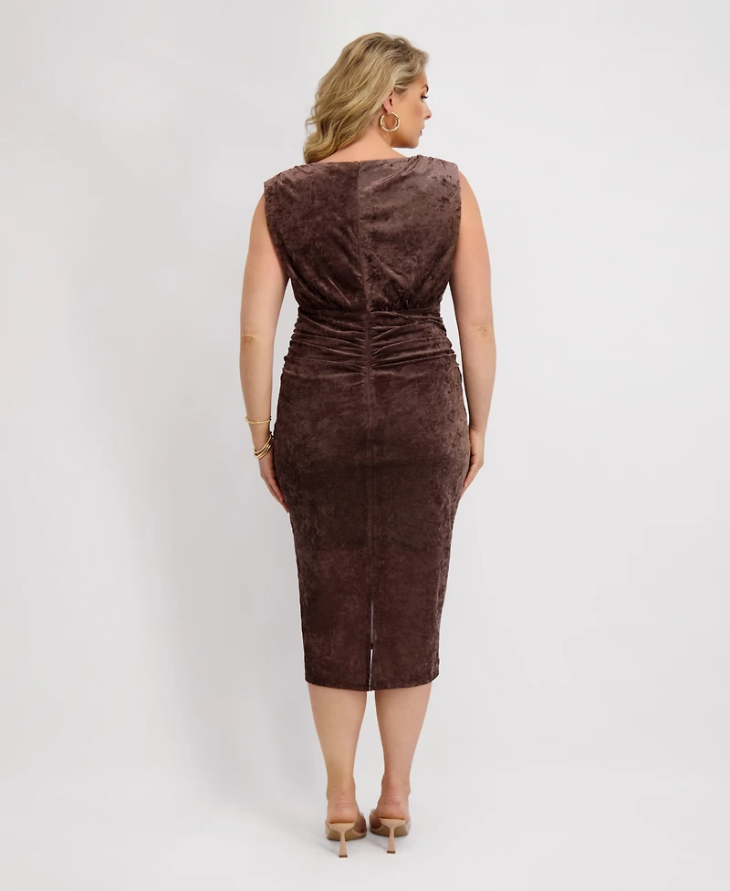 Siena Plus Ruched Front Velvet Midi Dress