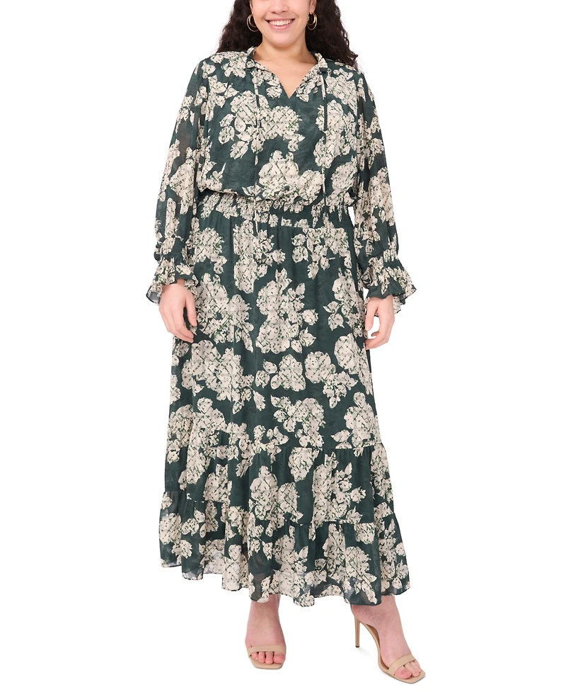 Vince Camuto Plus Smocked Waist Tiered Ruffle Maxi Dress