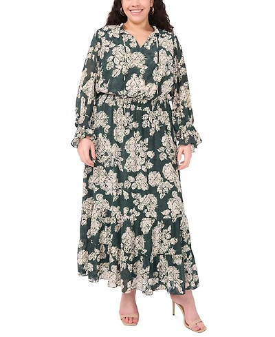 Vince Camuto Plus Smocked Waist Tiered Ruffle Maxi Dress
