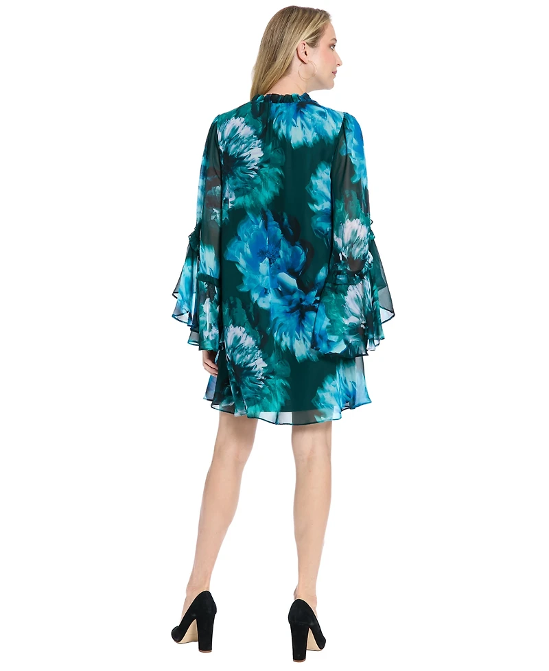 London Times Petite V-Neck Printed Mini Dress