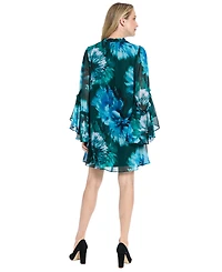London Times Petite V-Neck Printed Mini Dress