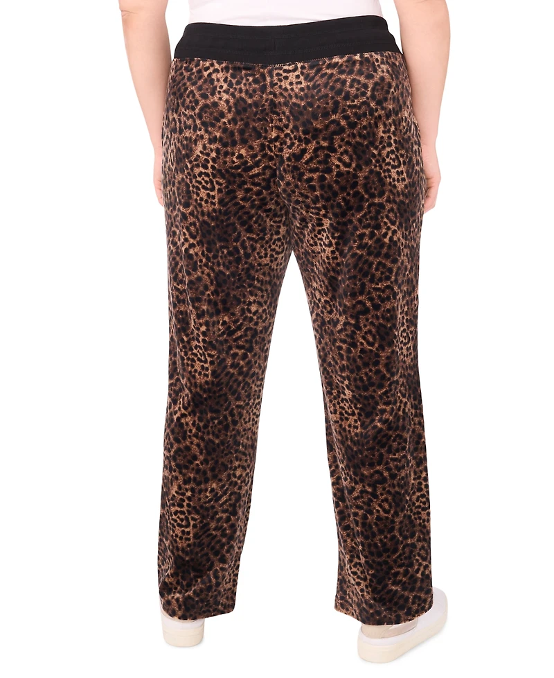 Vince Camuto Plus Velour Animal-Print Drawstring-Waist Straight-Leg Pants