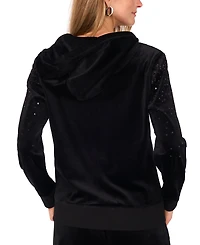 Vince Camuto Women's Velour Sequin Zip-Front Hoodie Jacket