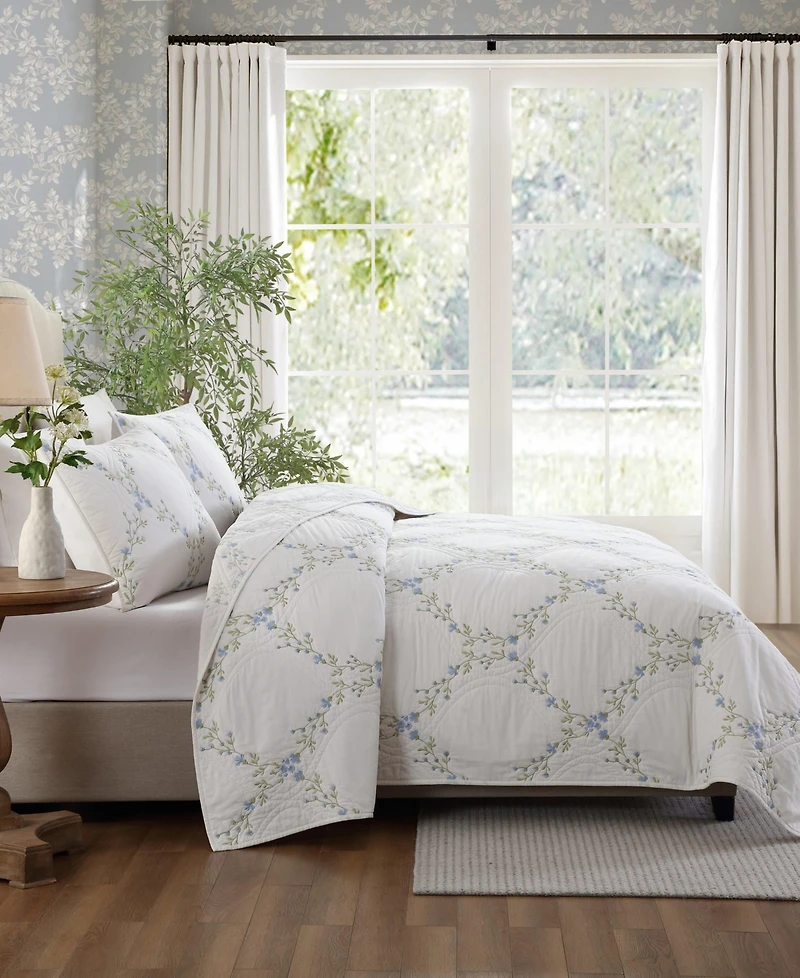 Laura Ashley Floral Embroidery Cotton 2-Pc. Quilt Set, Twin