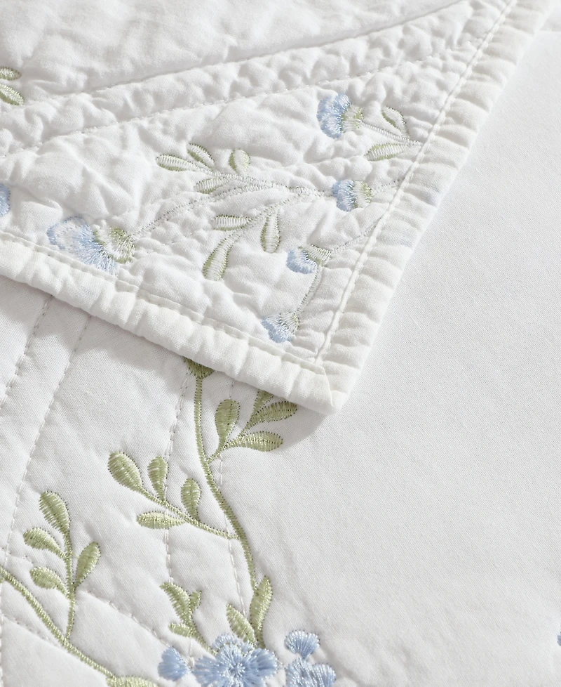 Laura Ashley Floral Embroidery Cotton -Pc. Quilt Set