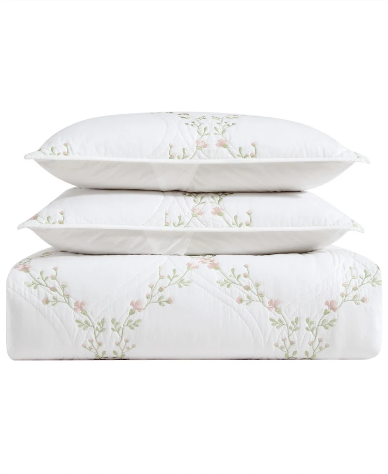 Laura Ashley Floral Embroidery Cotton 3-Pc. Quilt Set, Full/Queen