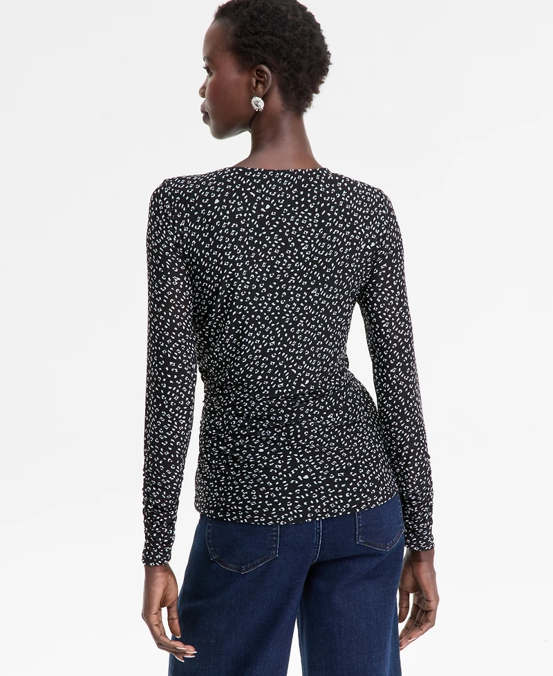 I.n.c. International Concepts Women's Printed Long-Sleeve Draped Mesh Top
