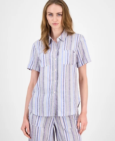 Tommy Hilfiger Women's Striped Short-Sleeve Camp Shirt