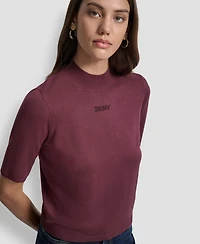 Dkny Jeans Petite Mock-Neck Embellished-Logo Sweater