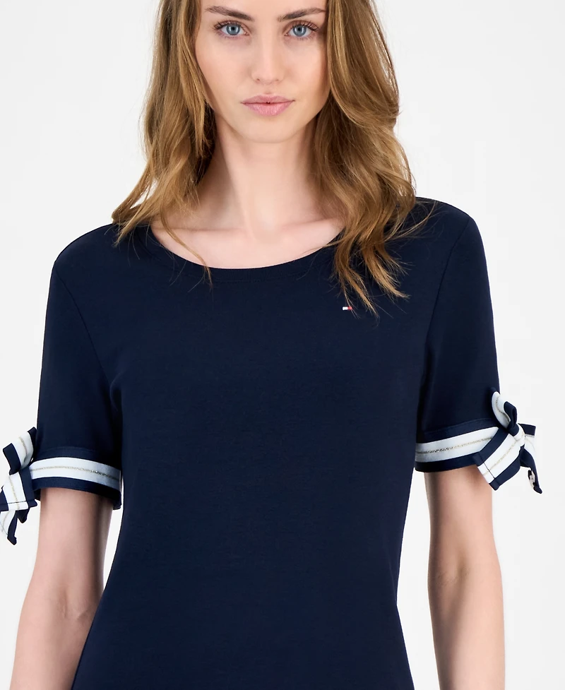 Tommy Hilfiger Women's Cotton Tie-Sleeve T-Shirt