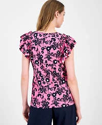 Tommy Hilfiger Women's Floral Ruffled Cap-Sleeve Top