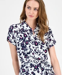 Tommy Hilfiger Women's Floral Belted Tiered Shirtdress