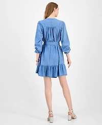 Tommy Hilfiger Women's Belted Ruffled Chambray Dress