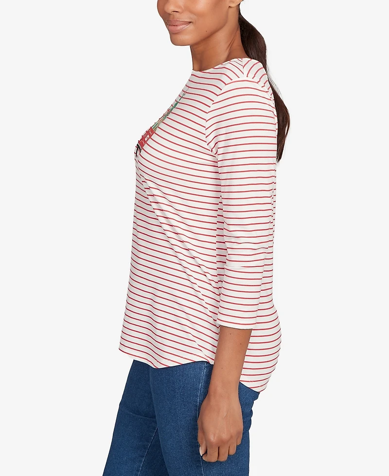Ruby Rd. Petite Christmas Truck Striped Knit Top