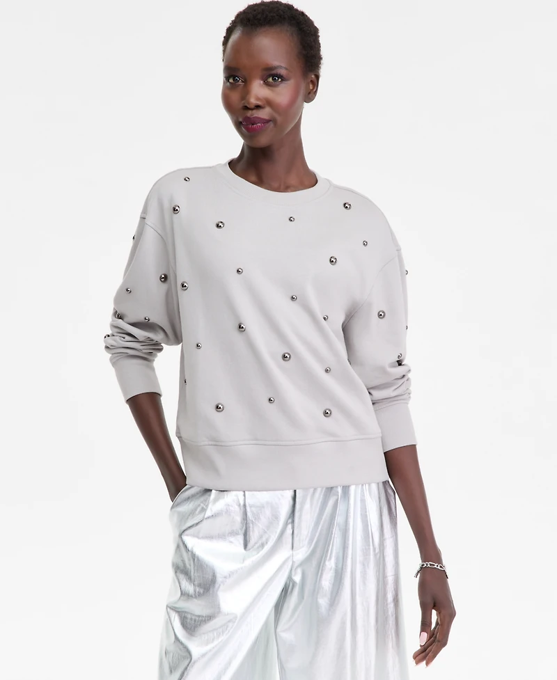I.n.c. International Concepts Women's Studded French Terry Sweatshirt, Macy's Exclusive