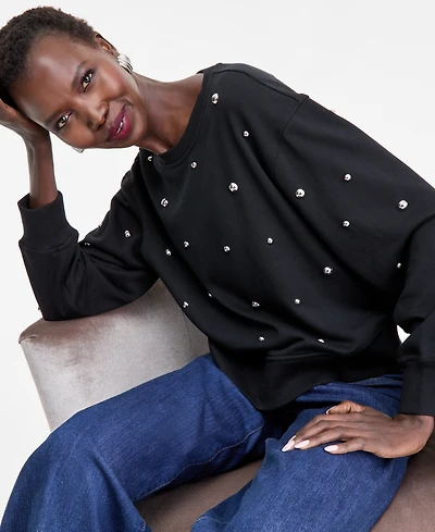 I.n.c. International Concepts Women's Studded French Terry Sweatshirt, Macy's Exclusive
