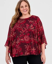 Kasper Women's Plus Floral Ruffle Sleeve Top