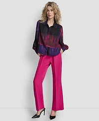 Dkny Women's Balloon Sleeve Collared Neck Top