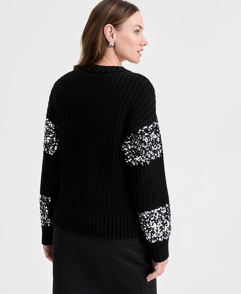On 34th Women's Sequin Stripe Crewneck Sweater, Macy's Exclusive