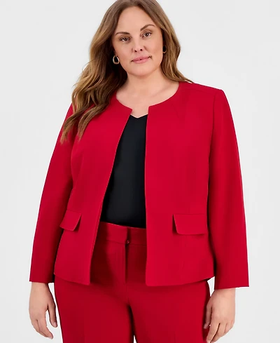 Kasper Plus Collarless Open-Front Jacket