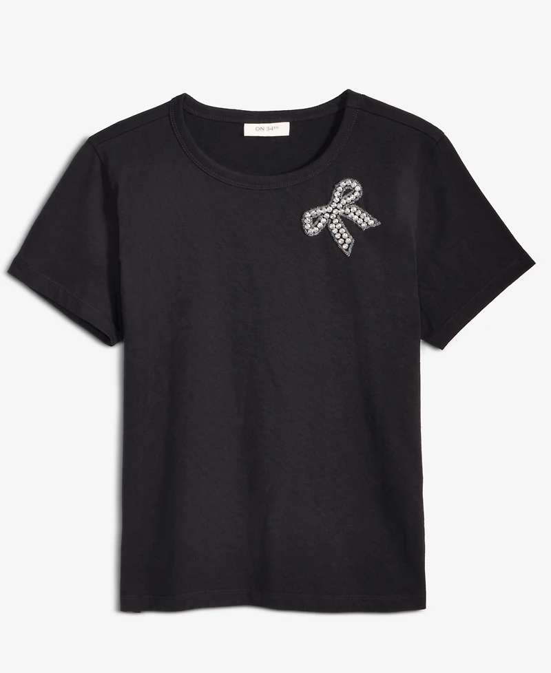 On 34th Women's Knit Rhinestone Bow T-Shirt, Macy's Exclusive