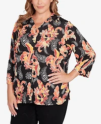 Ruby Rd. Plus Shirt Collar Floral Paisley Button Front Top