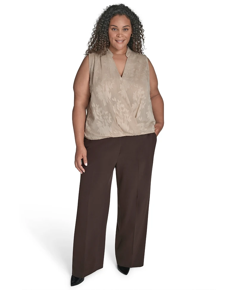 Calvin Klein Plus Printed Faux-Wrap Sleeveless Blouse