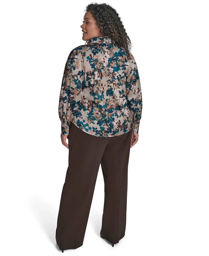 Calvin Klein Plus Printed Charmeuse Long-Sleeve Blouse