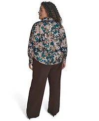 Calvin Klein Plus Printed Charmeuse Long-Sleeve Blouse