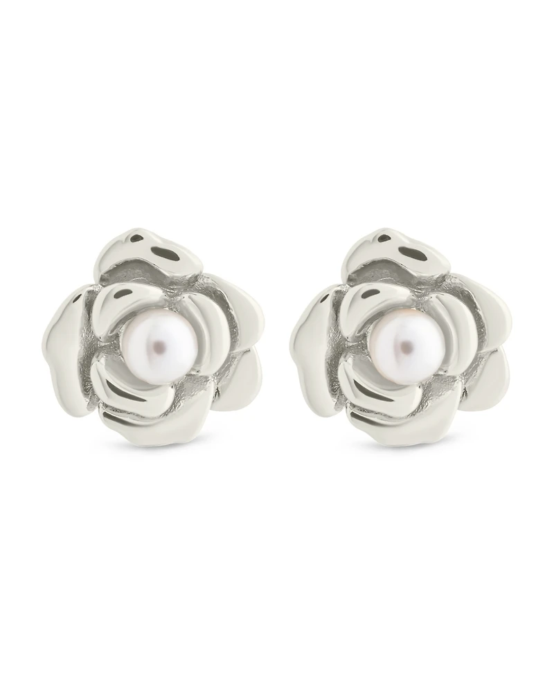 Sterling Forever Rosa Cultivated Pearl Flower Stud Earrings