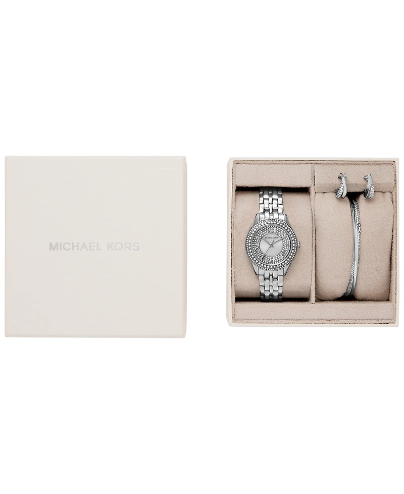 Michael Kors Women's Harlowe Three-Hand Silver-Tone Stainless Steel Watch Set, 33mm