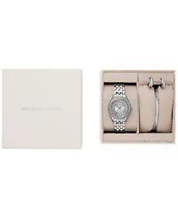 Michael Kors Women's Harlowe Three-Hand Silver-Tone Stainless Steel Watch Set, 33mm