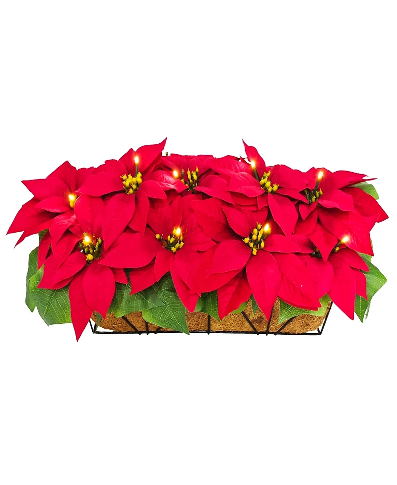 Puleo 24" Pre-Lit Artificial Poinsettia Window Box Decor