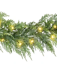 Puleo 9' x 10" Pre-Lit Battery-Operated Cedar Garland