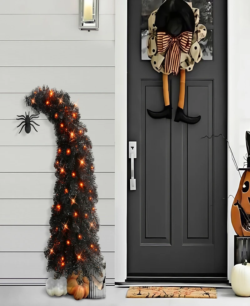 Puleo 4' Pre-Lit Black Tinsel Artificial Whimsical Halloween Tree