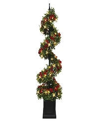 Puleo 4' Pre-Lit Artificial Potted Swirl Tree Adorned with Red Berries