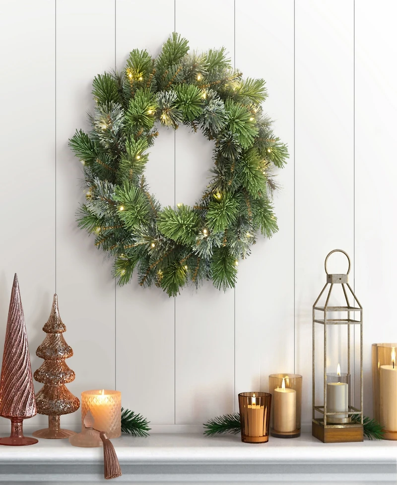 Puleo 24" Pre-Lit Artificial Oklahoma Pine Wreath with Led Lights