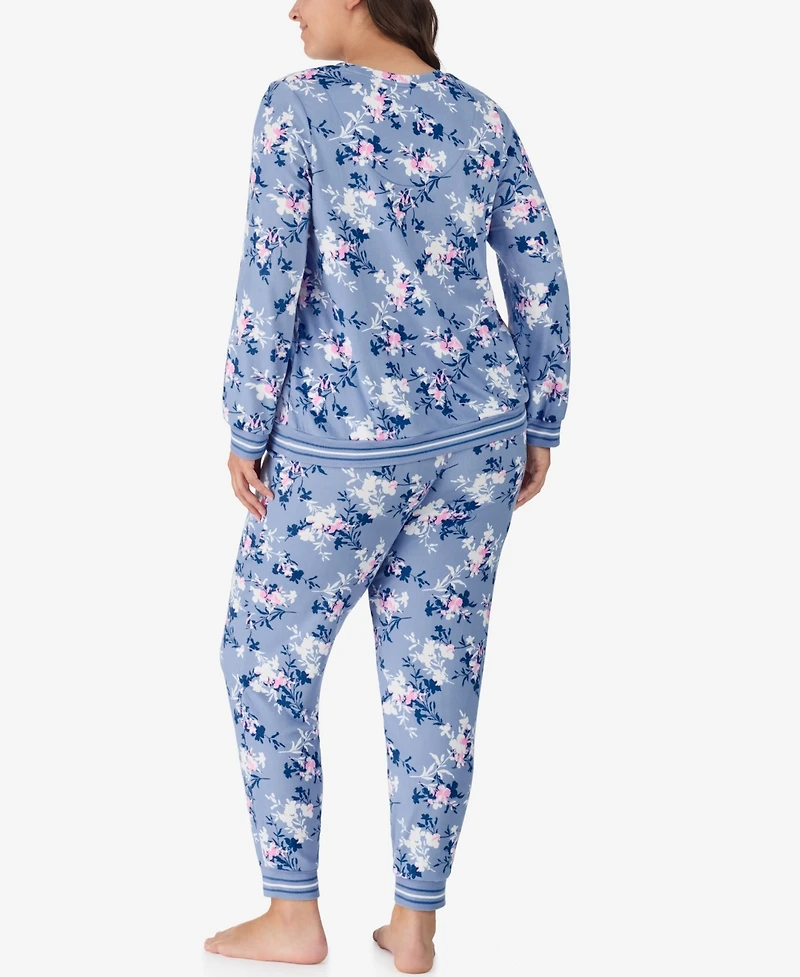 Ellen Tracy Plus 2-Piece Long Sleeve Top and Pants Pajama Set