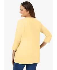 Woman Within Women's Perfect Three-Quarter Sleeve V-Neck Tee