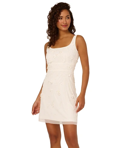 Adrianna Papell Women's Beaded 3D Flower Sleeveless Dress