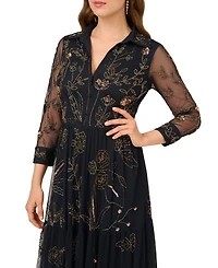 Adrianna Papell Women's Beaded Long Sleeve Maxi Dress