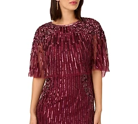 Adrianna Papell Women's Cape Sleeve Beaded Maxi Dress