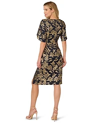 Adrianna Papell Women's Stretch Jacquard V-Neck Short Dress