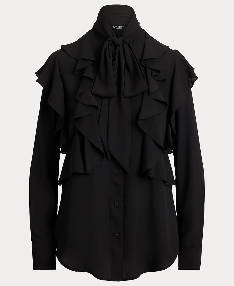 Lauren Ralph Women's Ruffle Detail Tie-Neck Blouse