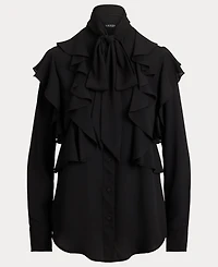 Lauren Ralph Women's Ruffle Detail Tie-Neck Blouse