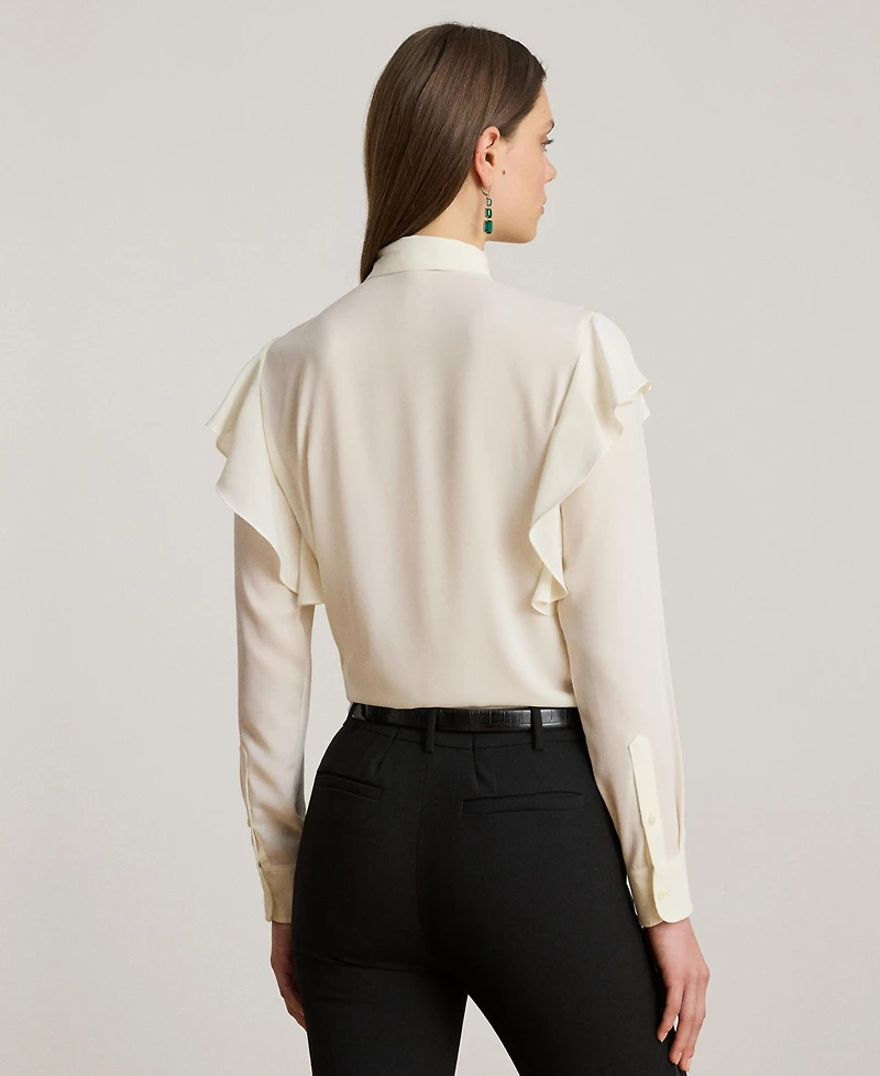 Lauren Ralph Women's Ruffle Detail Tie-Neck Blouse