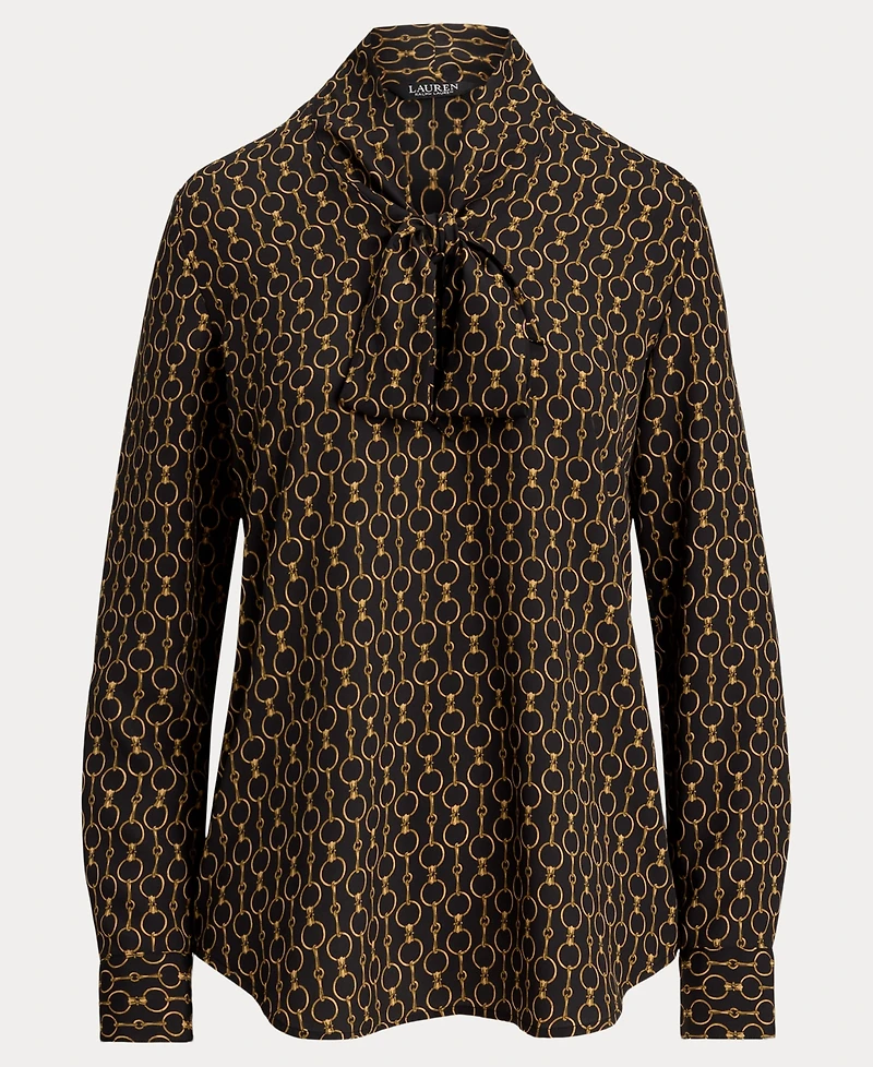 Lauren Ralph Women's Chain-Print Tie-Neck Blouse