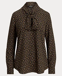 Lauren Ralph Women's Chain-Print Tie-Neck Blouse