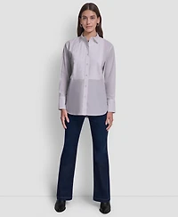 Dkny Jeans Women's Pleat Front Long Sleeve Shirt