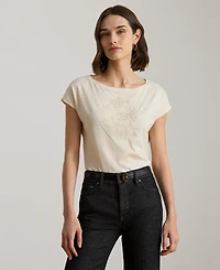 Lauren Ralph Women's Sequin Detail Boat Neck Jersey T-Shirt